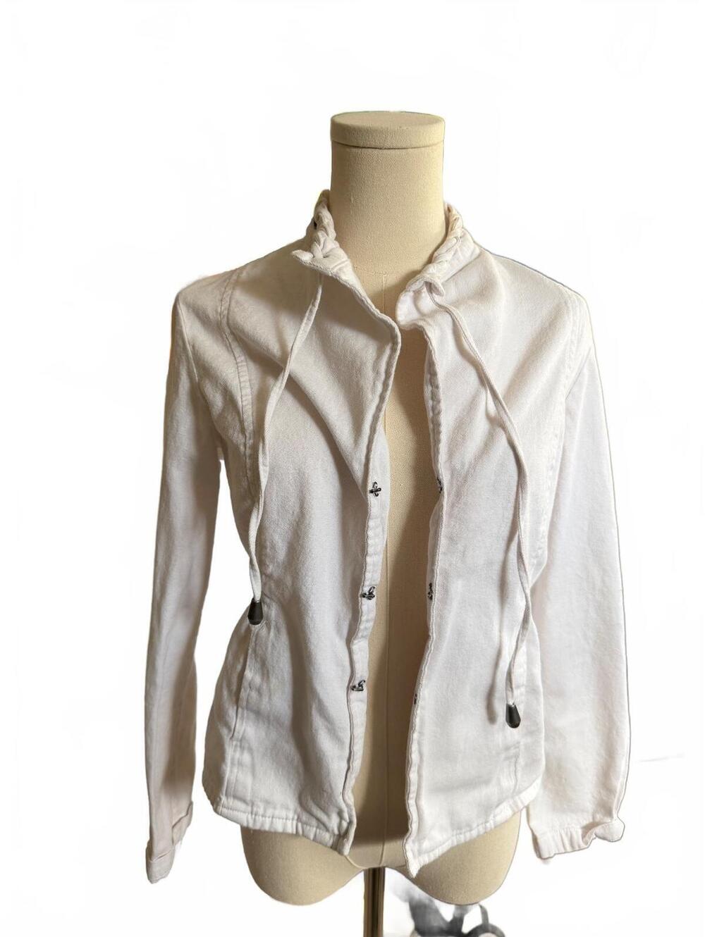 Live a Little White Cotton Drawstring Button-Up Jacket Size S